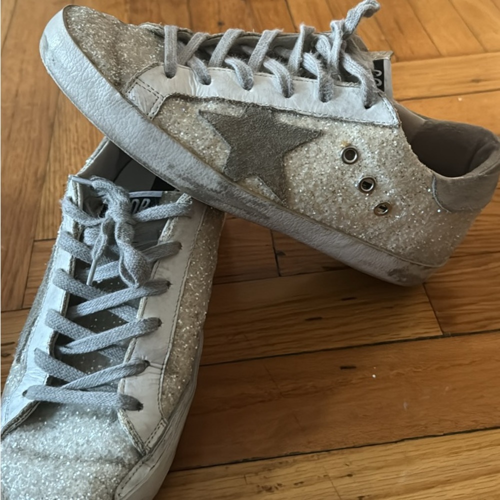 golden goose superstar white glitter size 37
